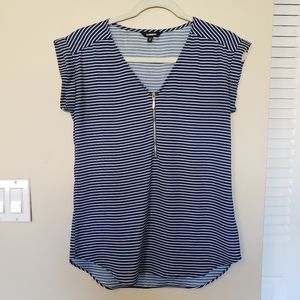 Express Zip Front Navy Striped Shirt